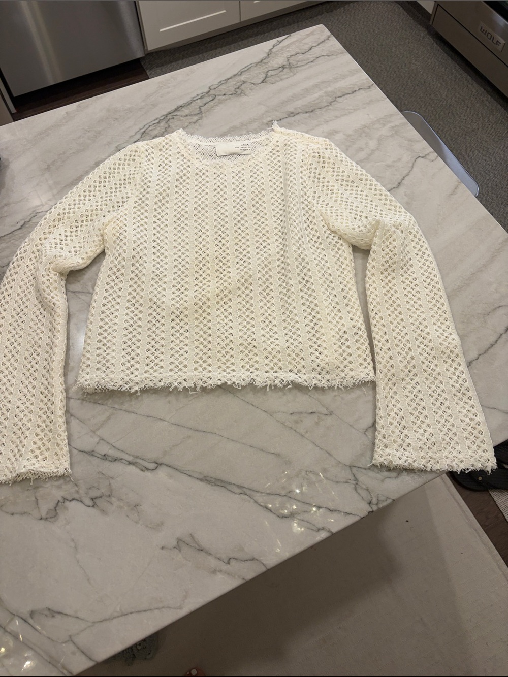 JOA LA Women's Cream Double Mesh-Knit Long Sleeve SZ S